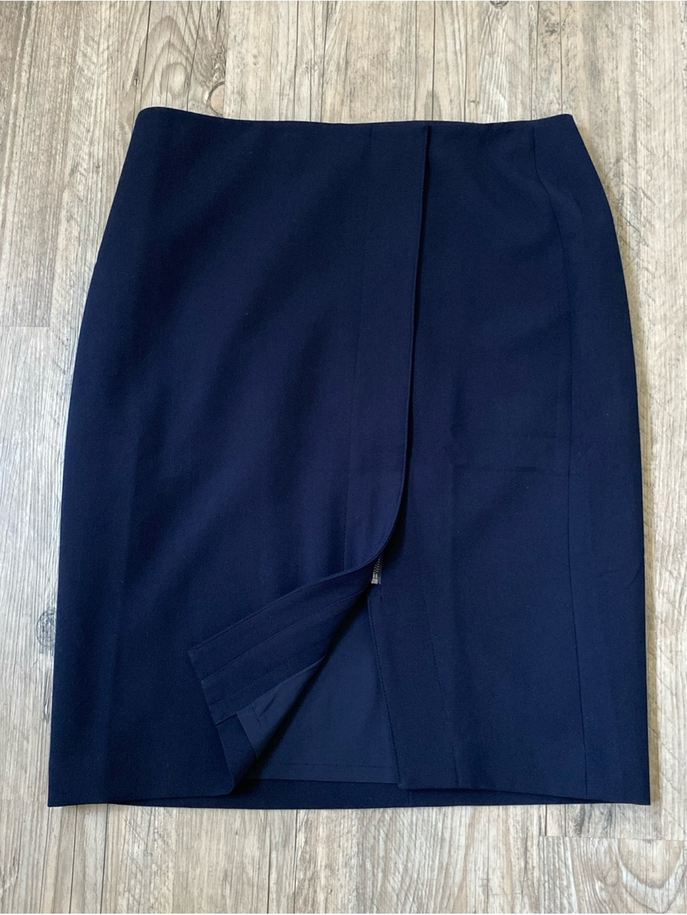Talbots Stretch Pencil Skirt Womens 12 Navy Blue Lined Hidden Side Zip